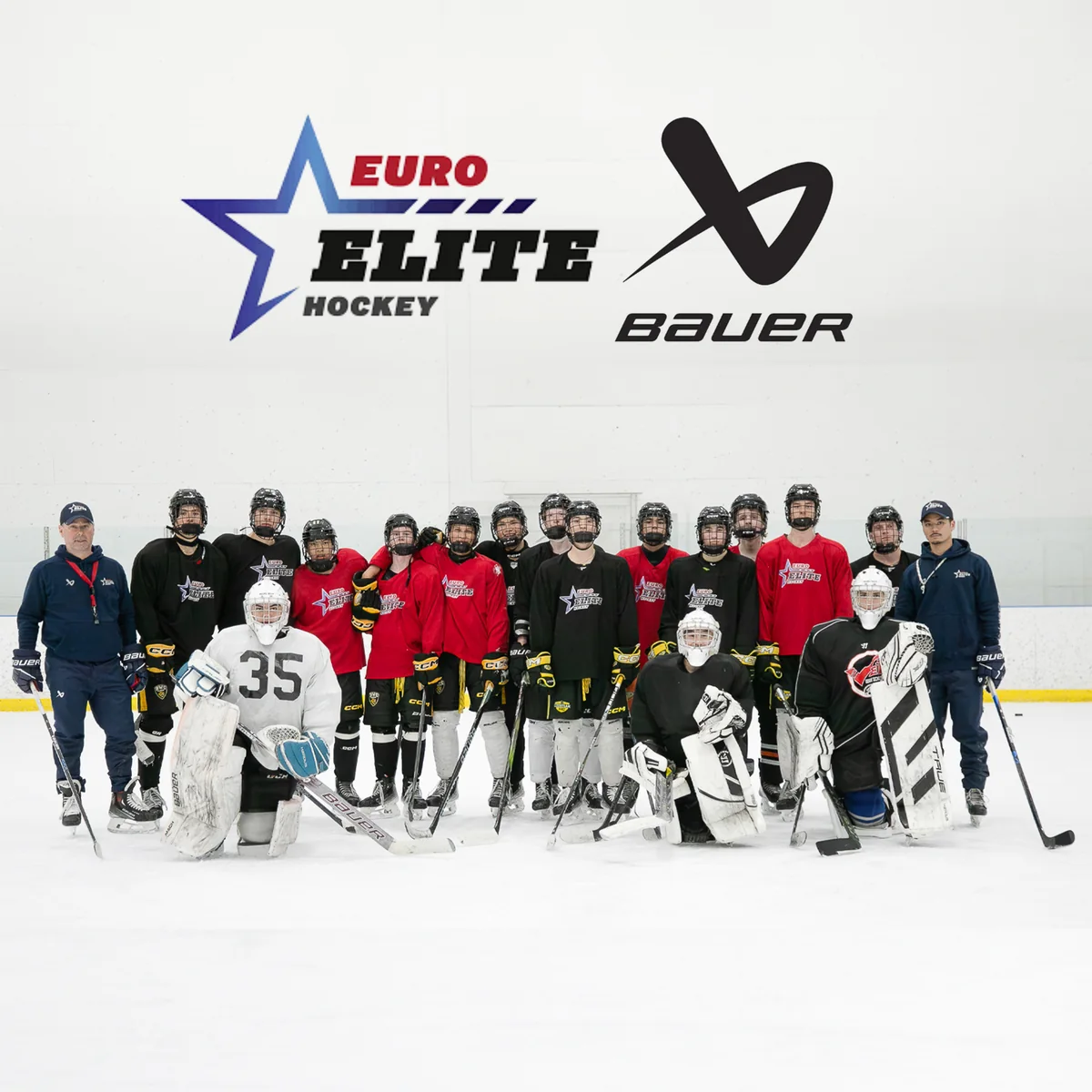 Euro Elite Hockey players and coaches at a development session